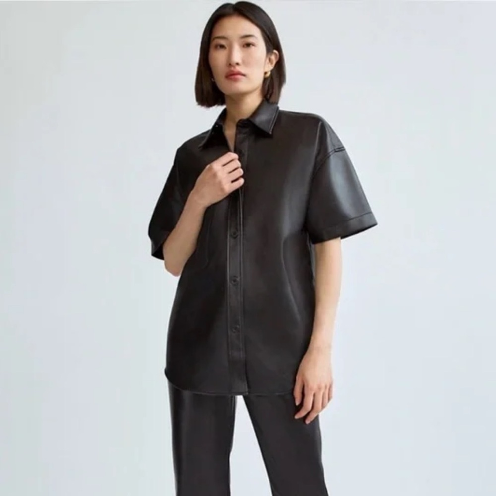 NWOT Frances Vegan Leather Button Up Shirt Jacket - 2XS